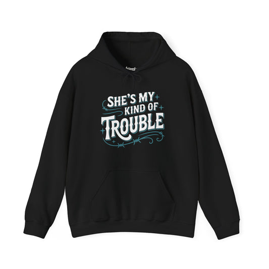 She’s My Kind of Trouble Plus Size Hoodie (3XL–5XL) | Lesbian Hoodie | Sapphic Apparel by Dyke Clothing Co.