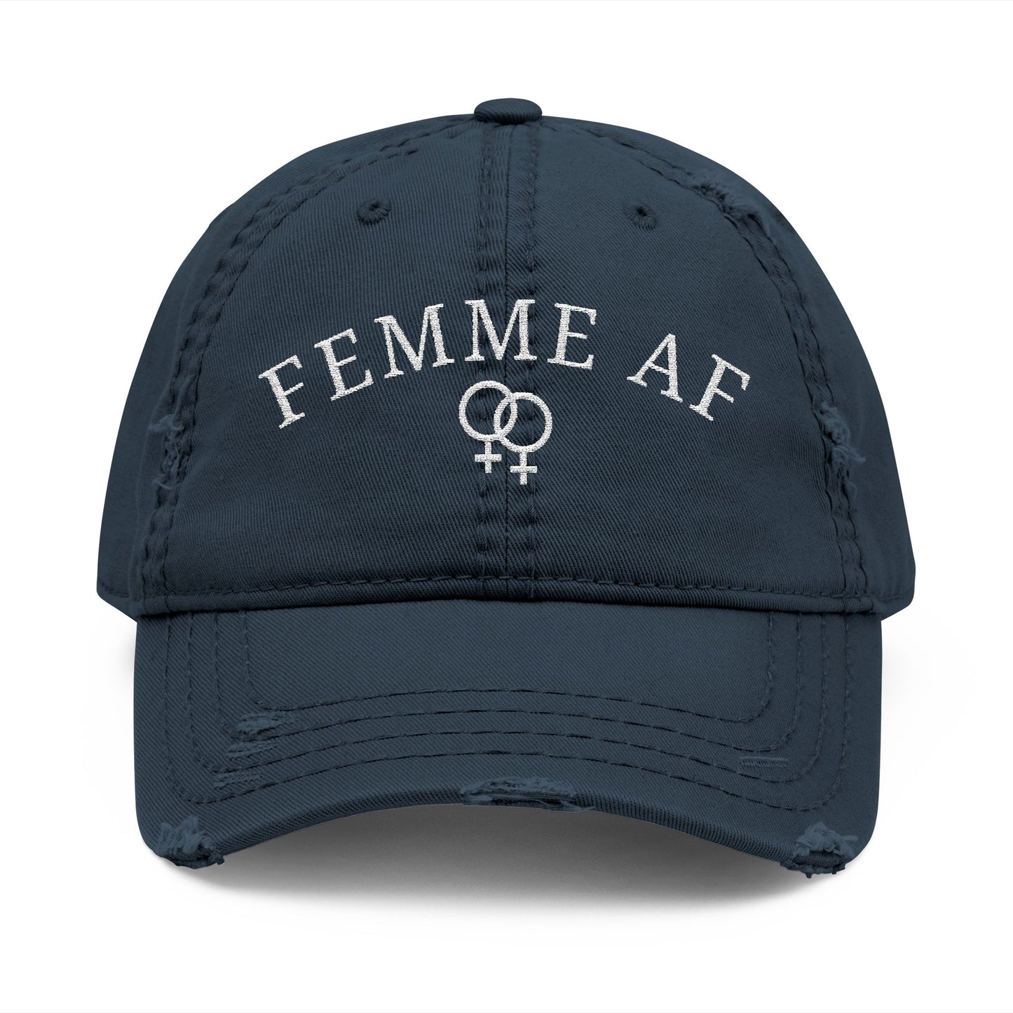 Femme AF Embroidered Distressed Dad Hat – Lesbian Pride Baseball Cap