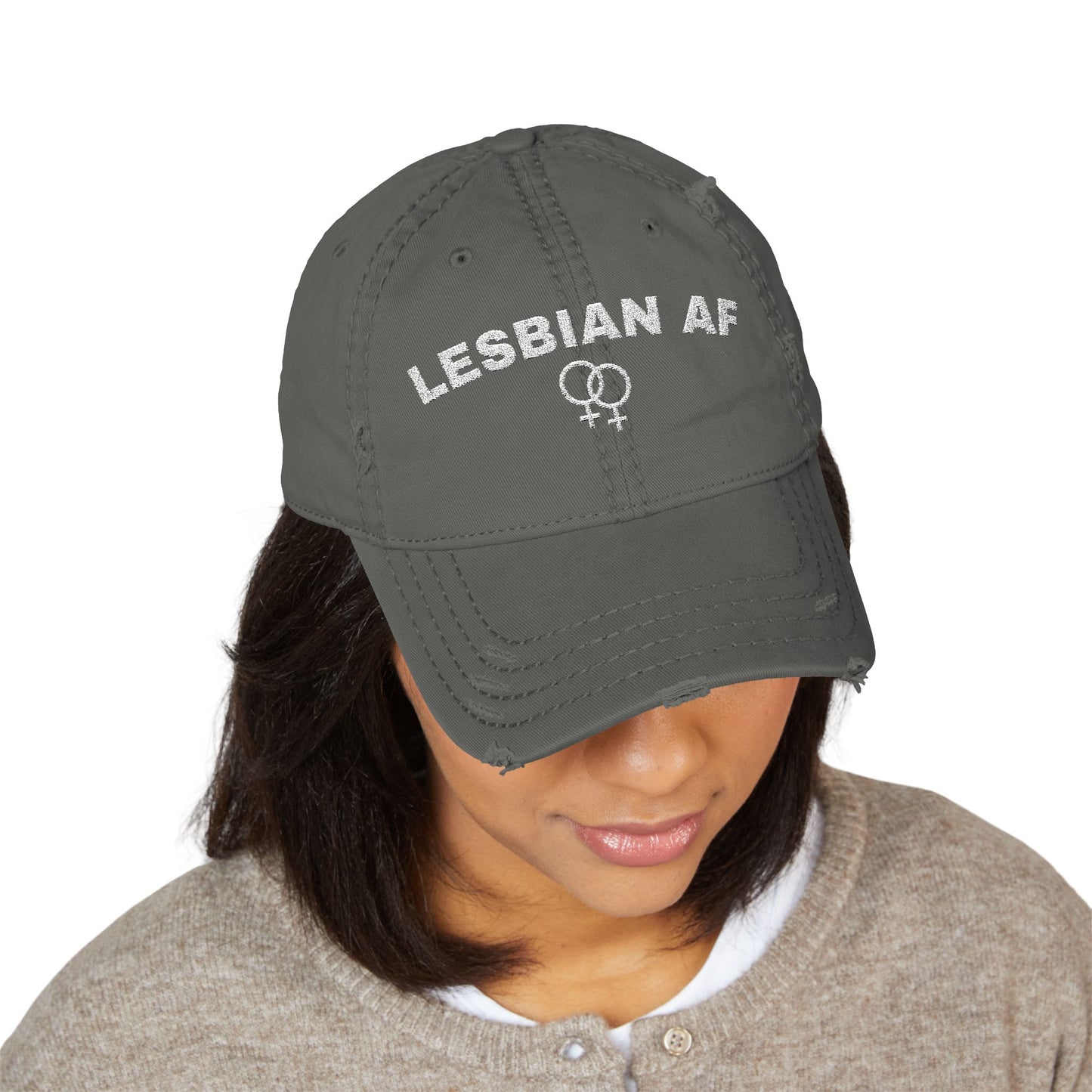 Lesbian AF Distressed Dad Hat – Bold Pride Embroidered Cap