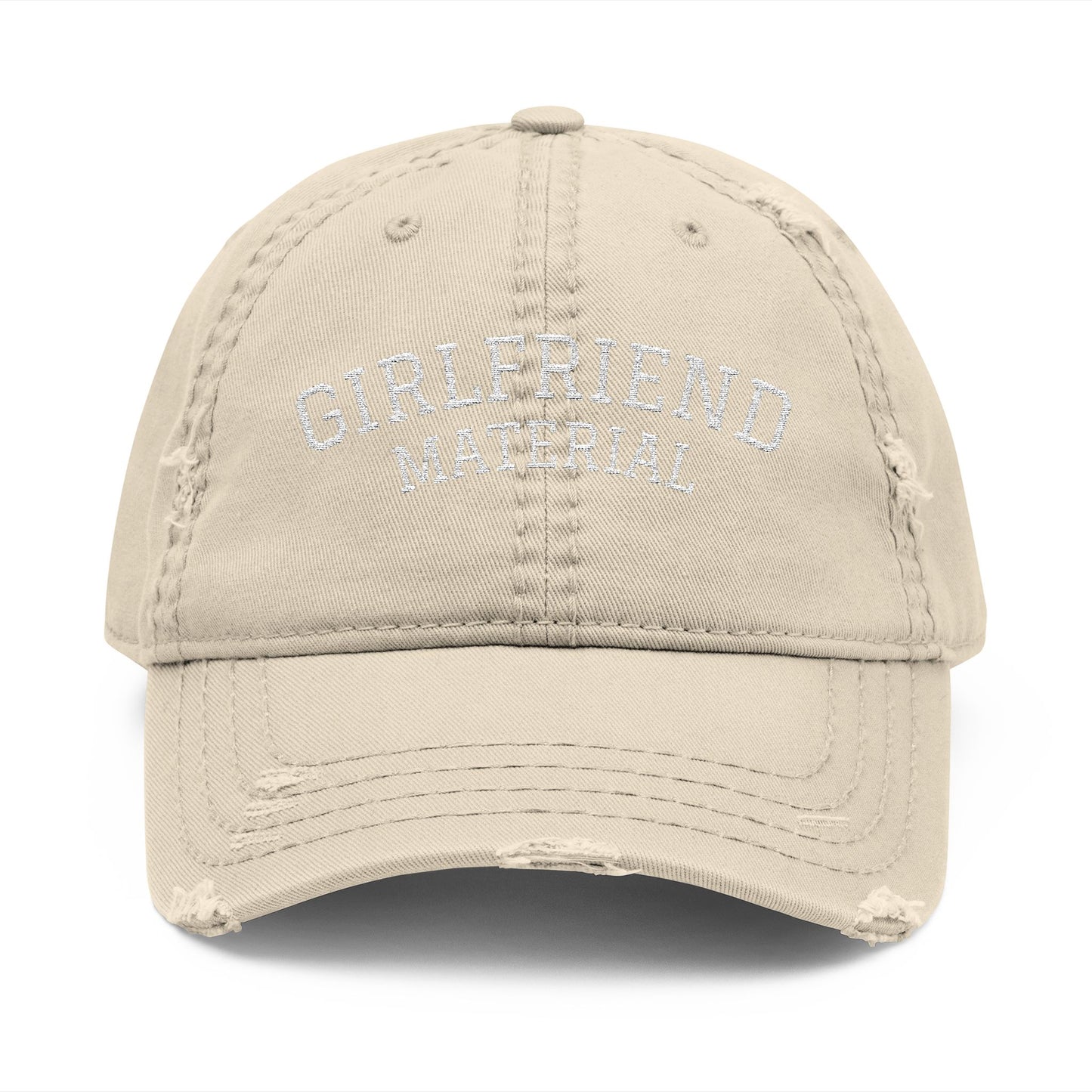 Girlfriend Material Distressed Dad Hat – Lesbian Pride Embroidered Cap