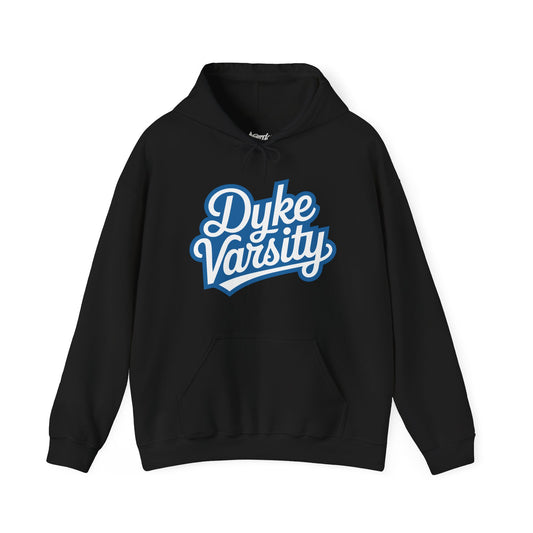 Dyke Varsity Hoodie - Unisex Heavy Blend Sweatshirt, LGBTQ Pride Apparel, Comfortable Casual Wear, Gift for Friends, Everyday Style