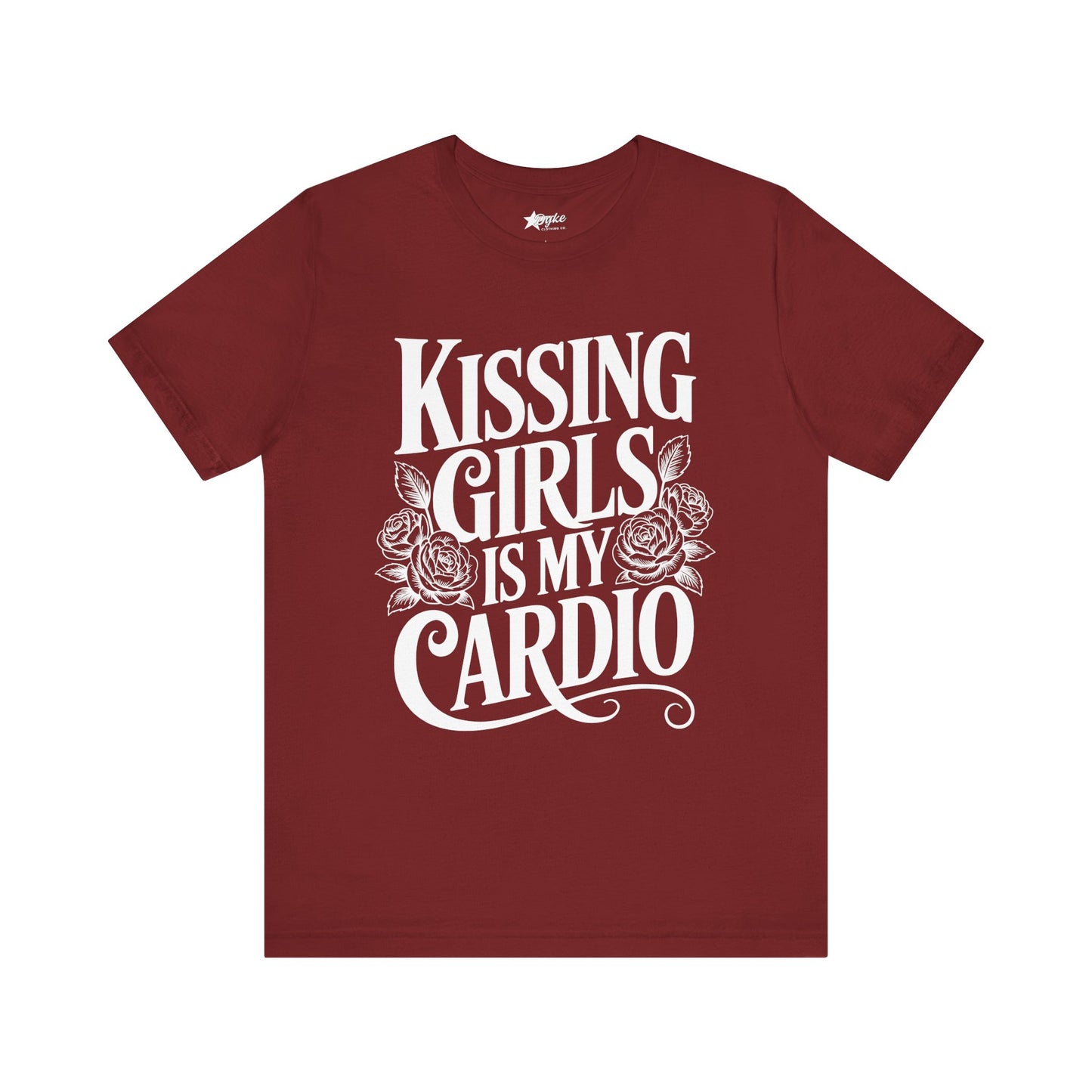 Kissing Girls Is My Cardio – Lesbian Pride Graphic Tee with Roses