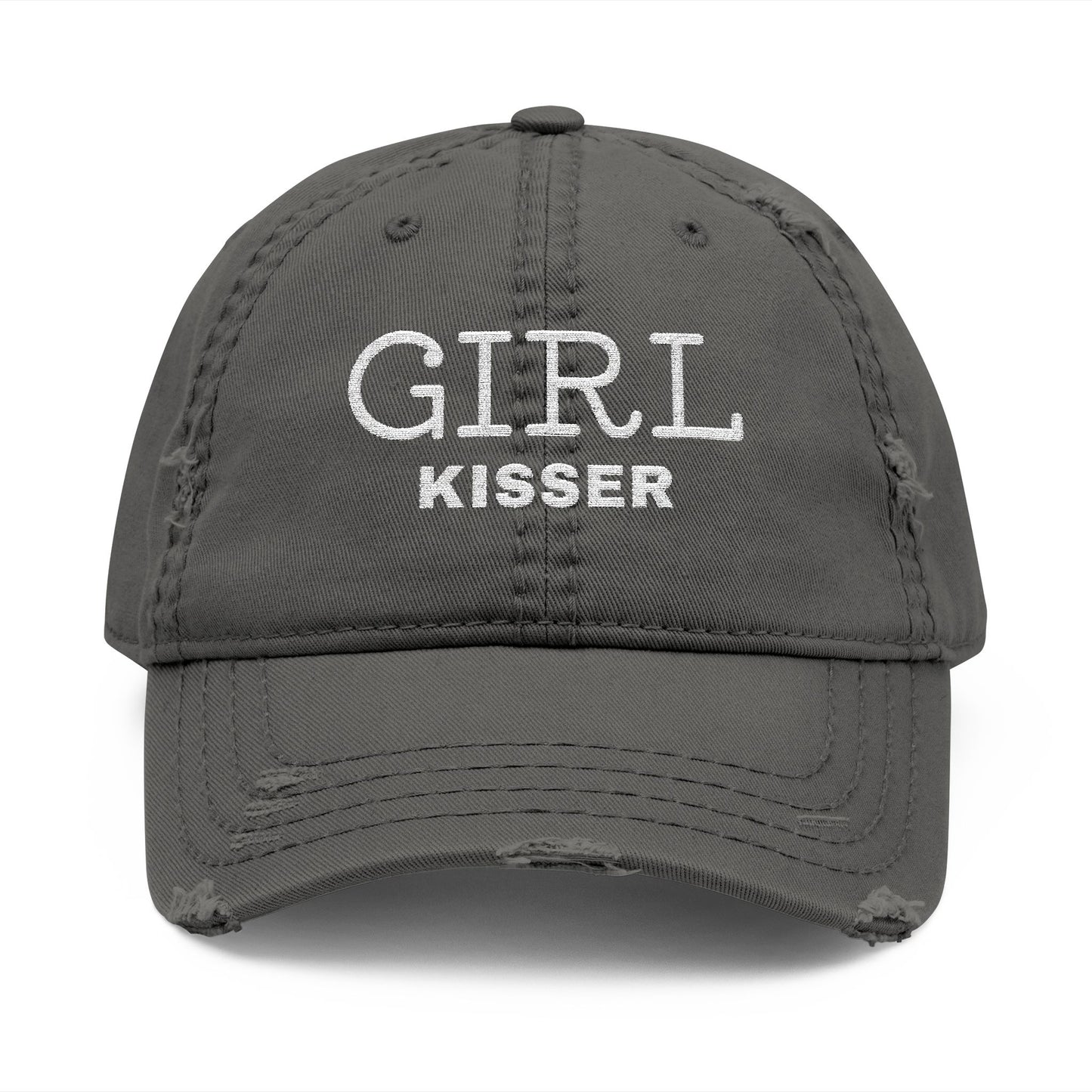 Girl Kisser Distressed Dad Hat – Bold Lesbian Pride Statement