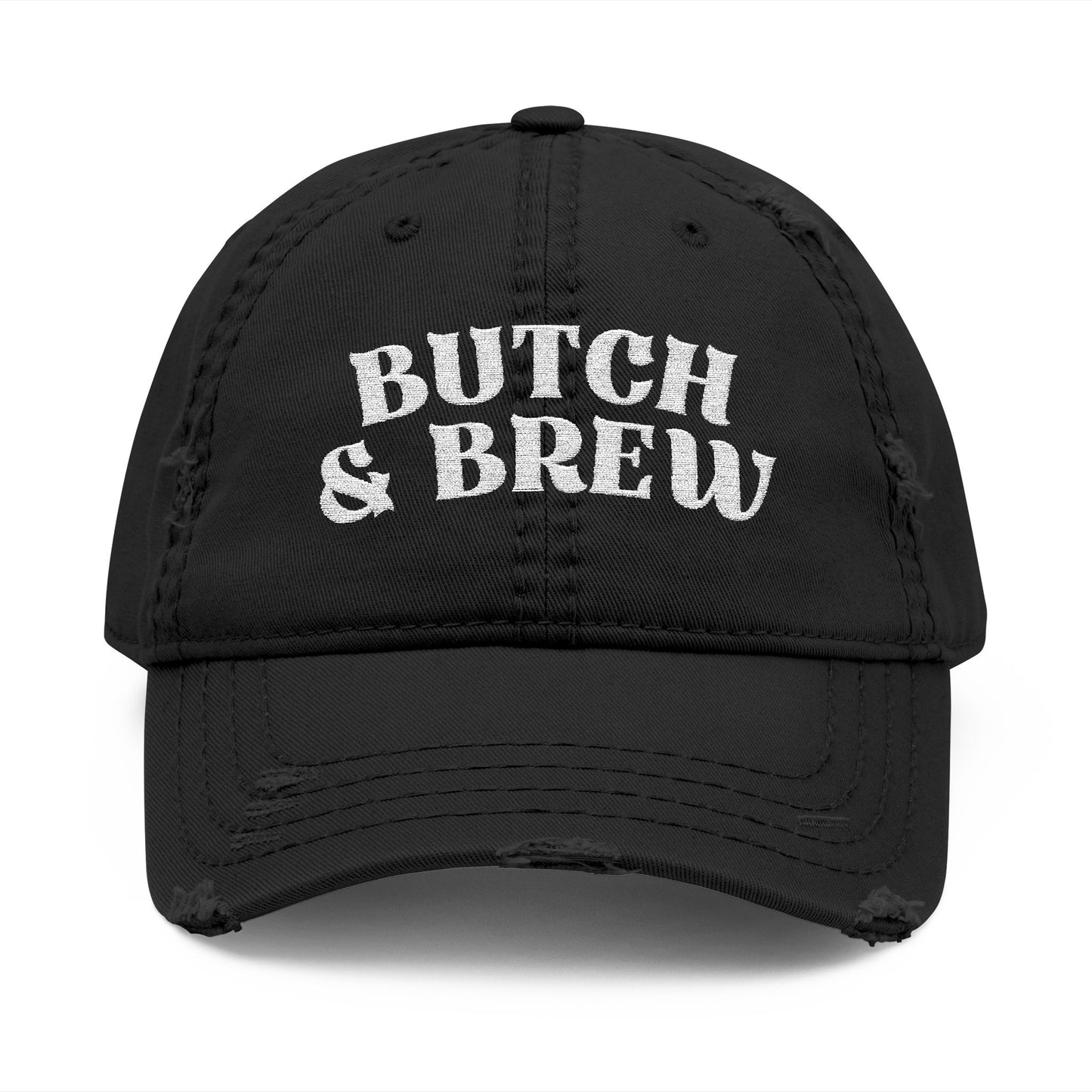 Butch & Brew Distressed Dad Hat – Bold Queer Coffee Culture