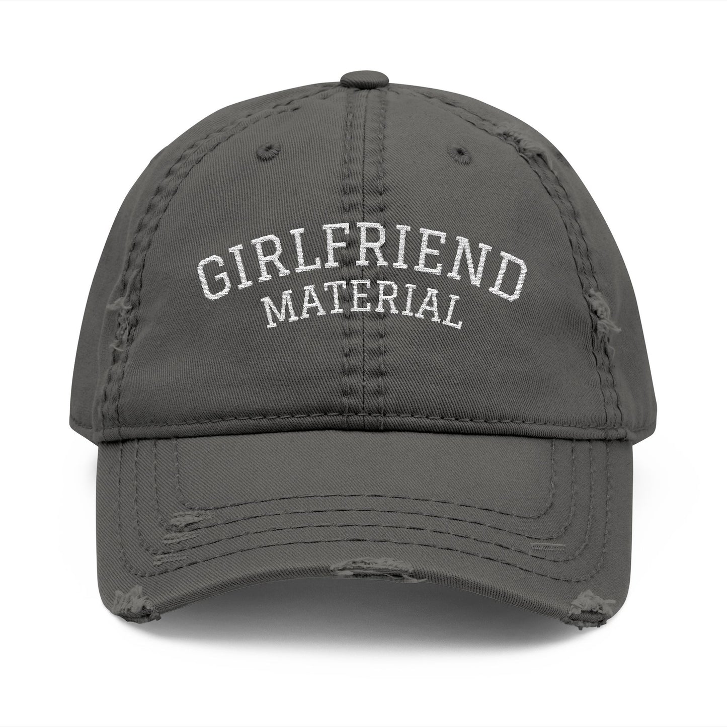 Girlfriend Material Distressed Dad Hat – Lesbian Pride Embroidered Cap