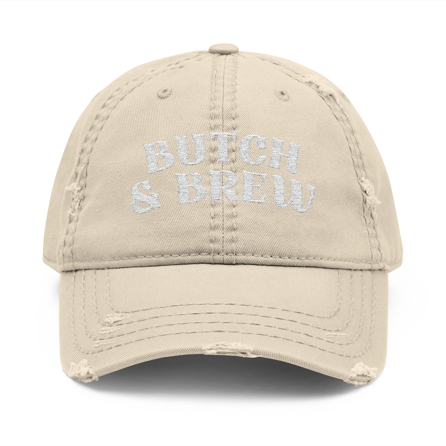 Butch & Brew Distressed Dad Hat – Bold Queer Coffee Culture