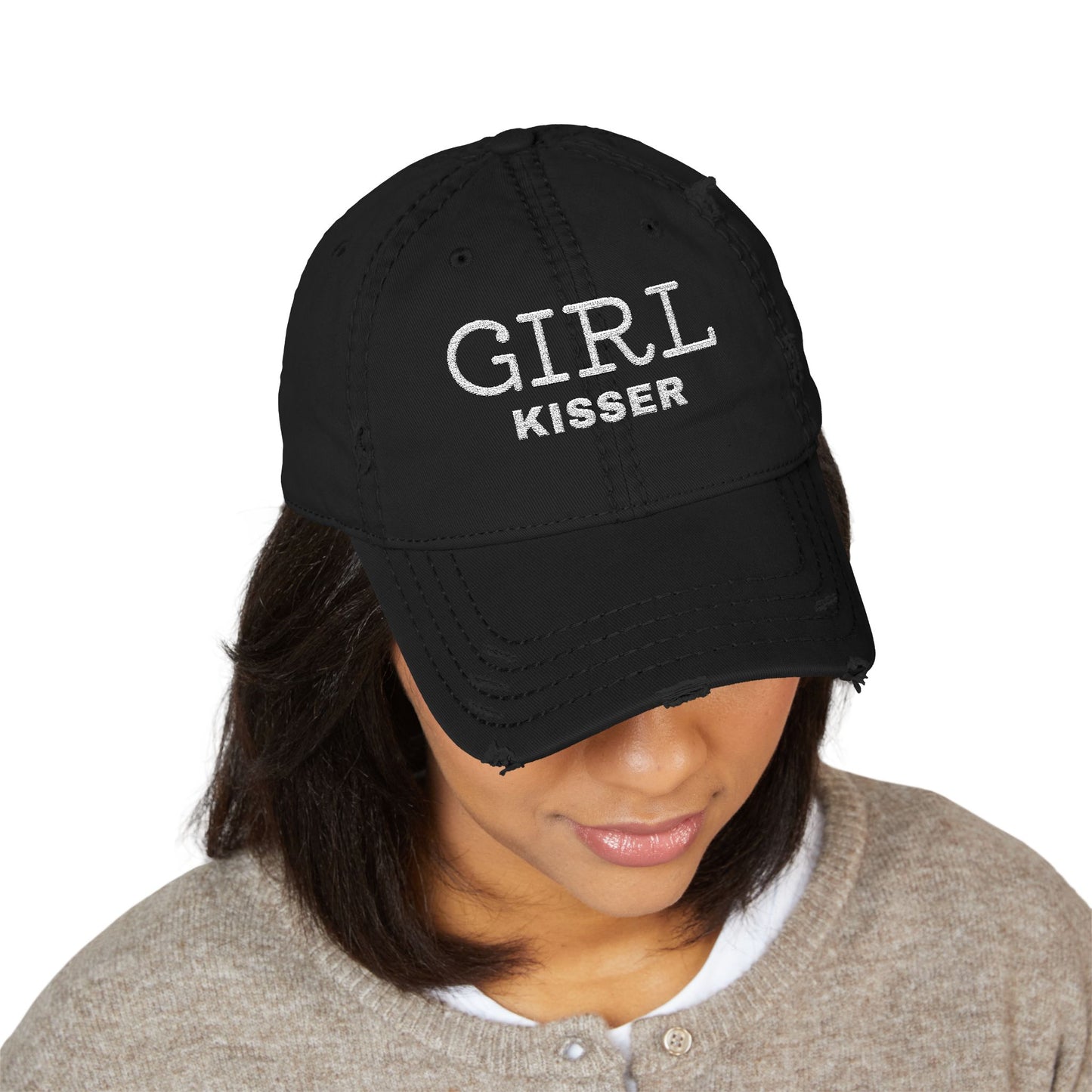 Girl Kisser Distressed Dad Hat – Bold Lesbian Pride Statement