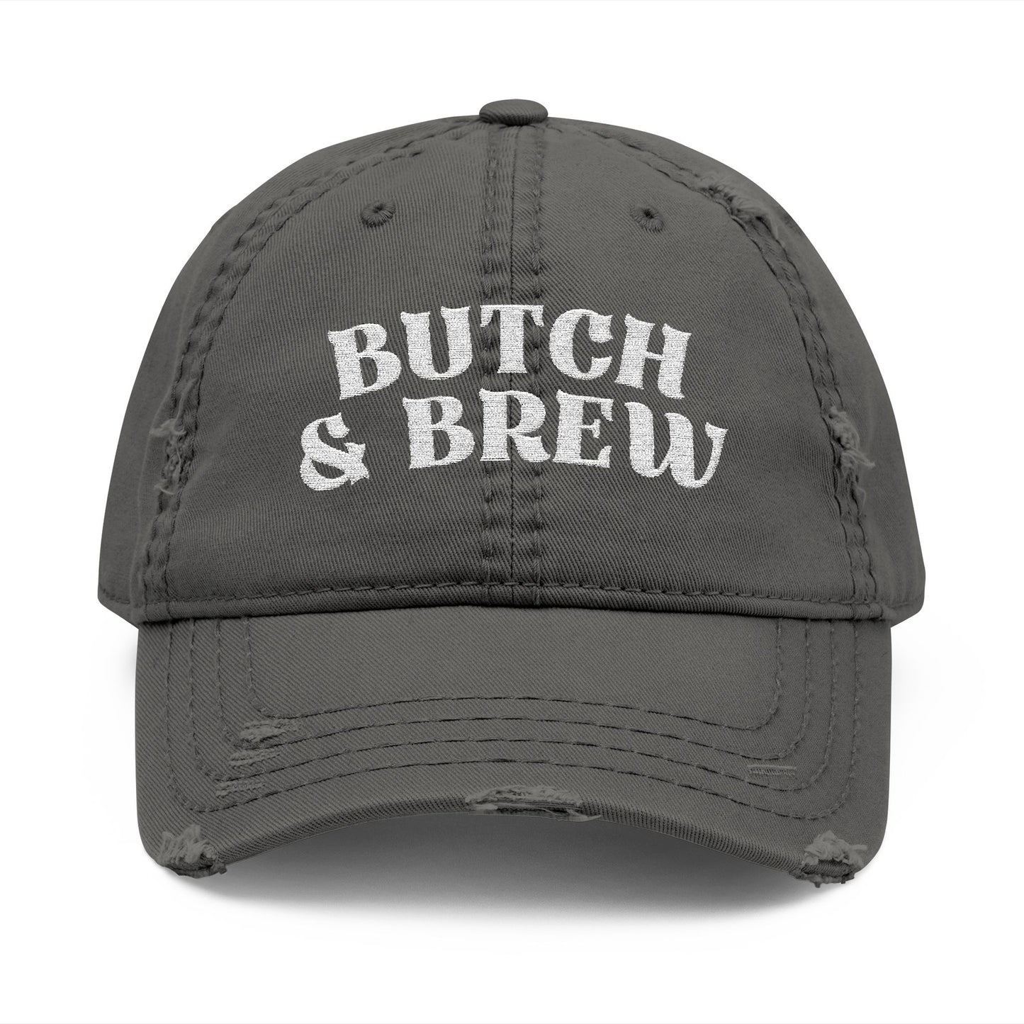 Butch & Brew Distressed Dad Hat – Bold Queer Coffee Culture