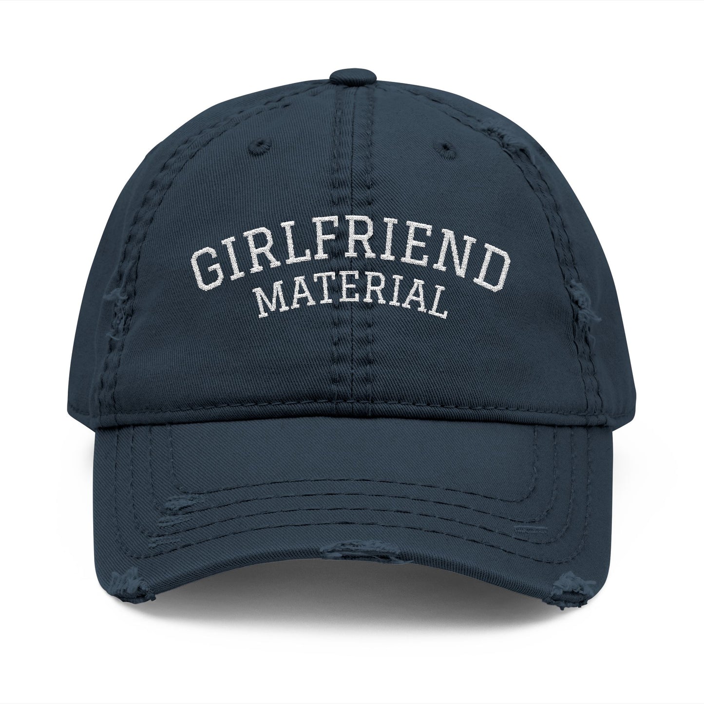 Girlfriend Material Distressed Dad Hat – Lesbian Pride Embroidered Cap