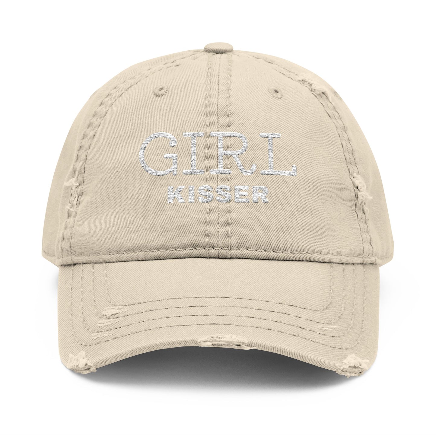 Girl Kisser Distressed Dad Hat – Bold Lesbian Pride Statement