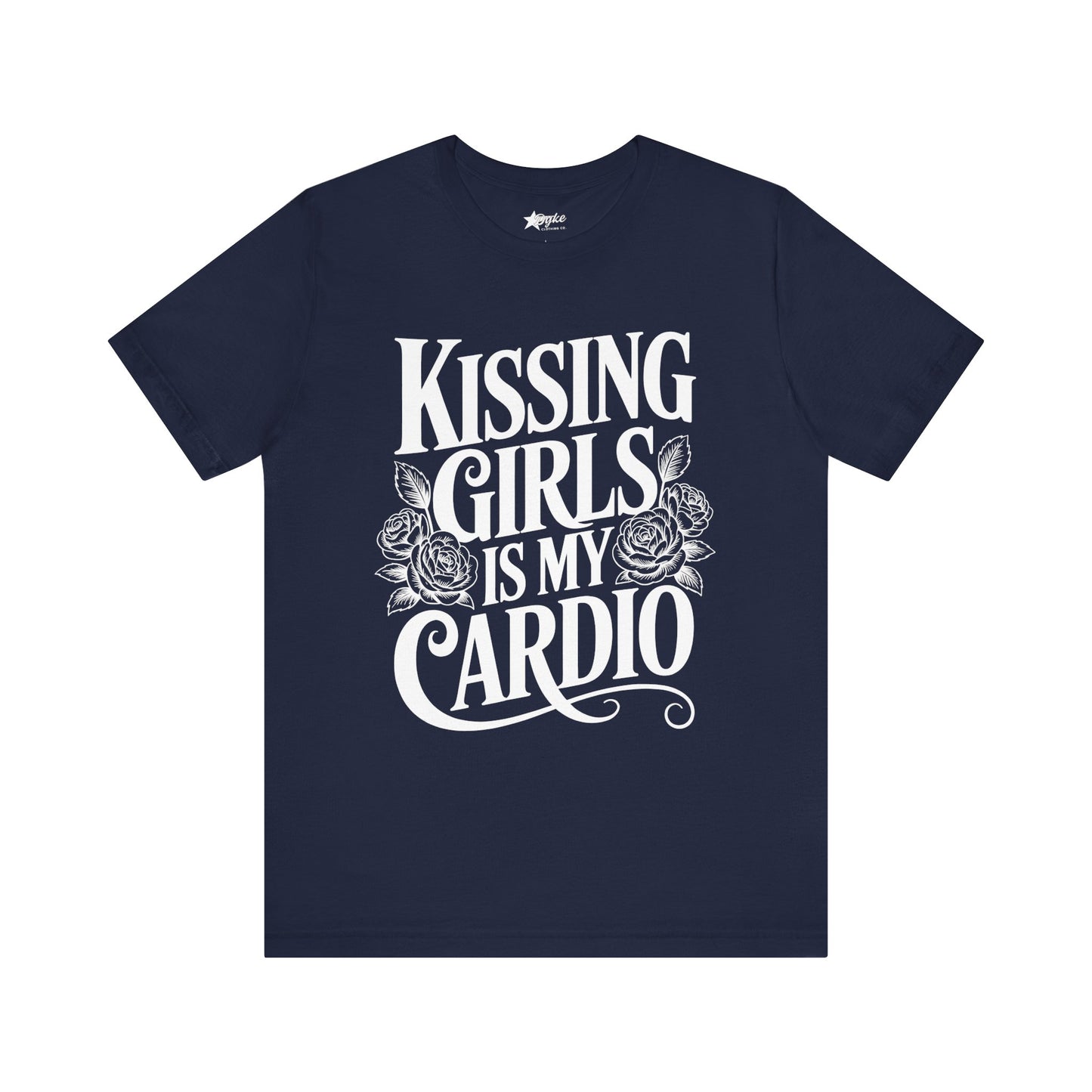 Kissing Girls Is My Cardio – Lesbian Pride Graphic Tee with Roses
