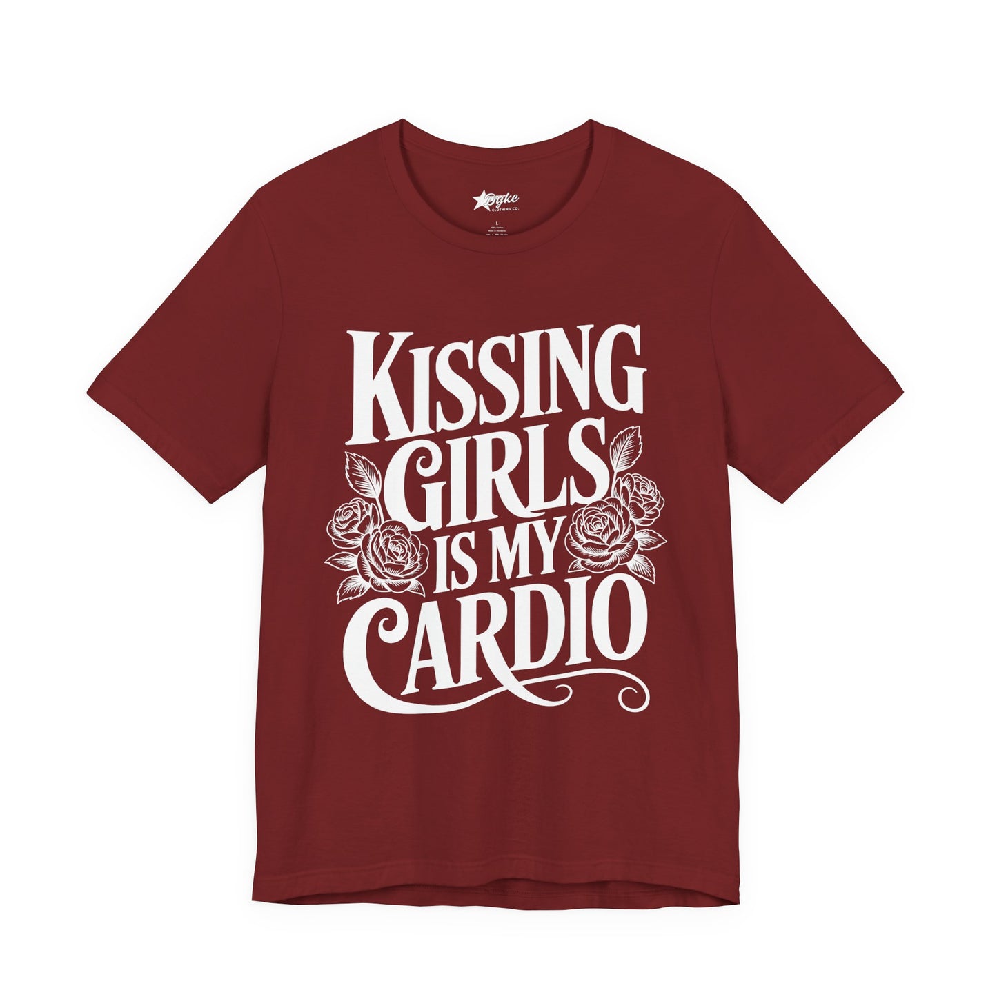 Kissing Girls Is My Cardio – Lesbian Pride Graphic Tee with Roses