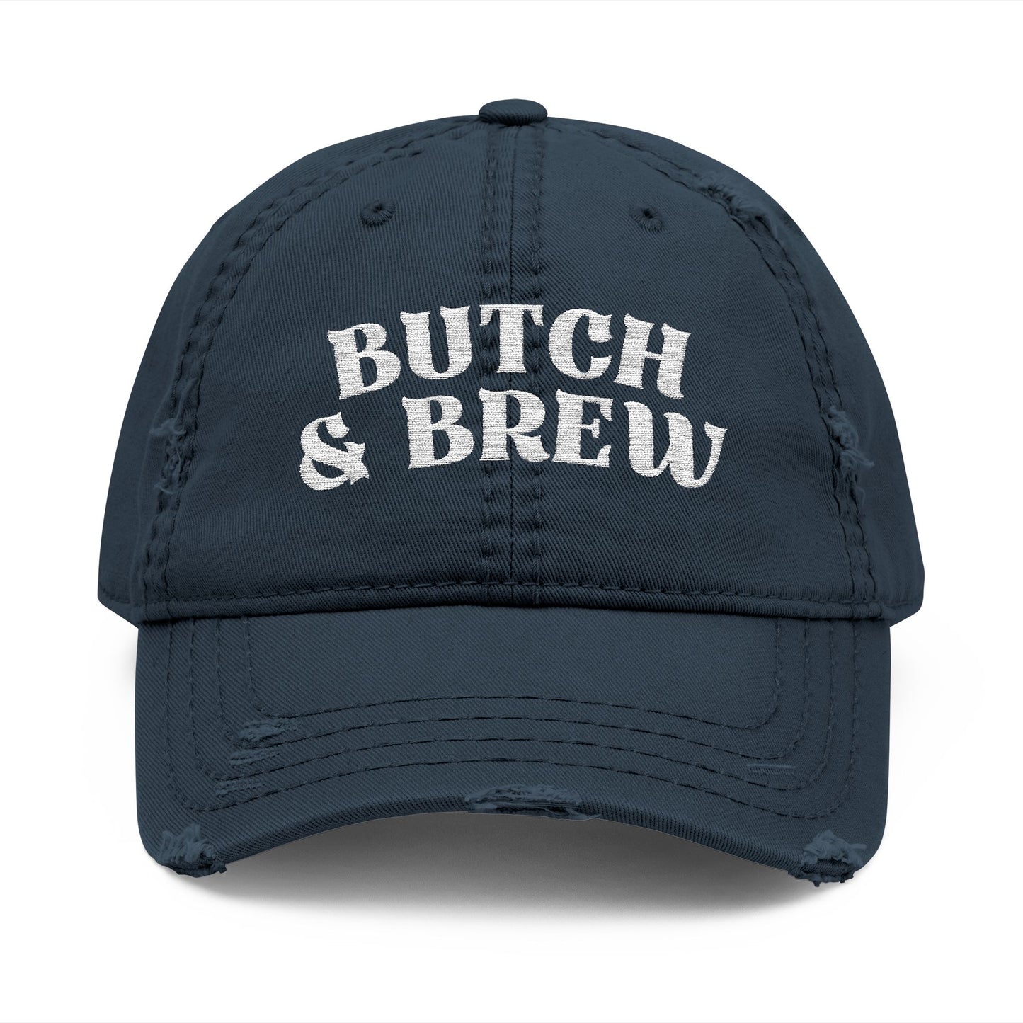 Butch & Brew Distressed Dad Hat – Bold Queer Coffee Culture