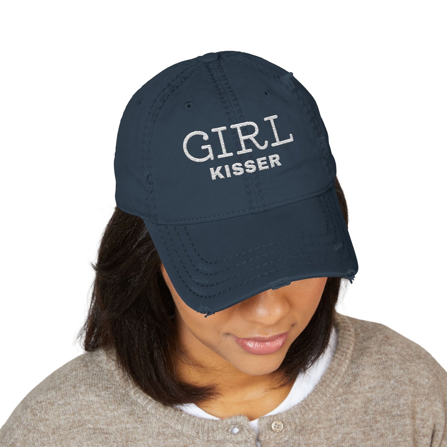 Girl Kisser Distressed Dad Hat – Bold Lesbian Pride Statement