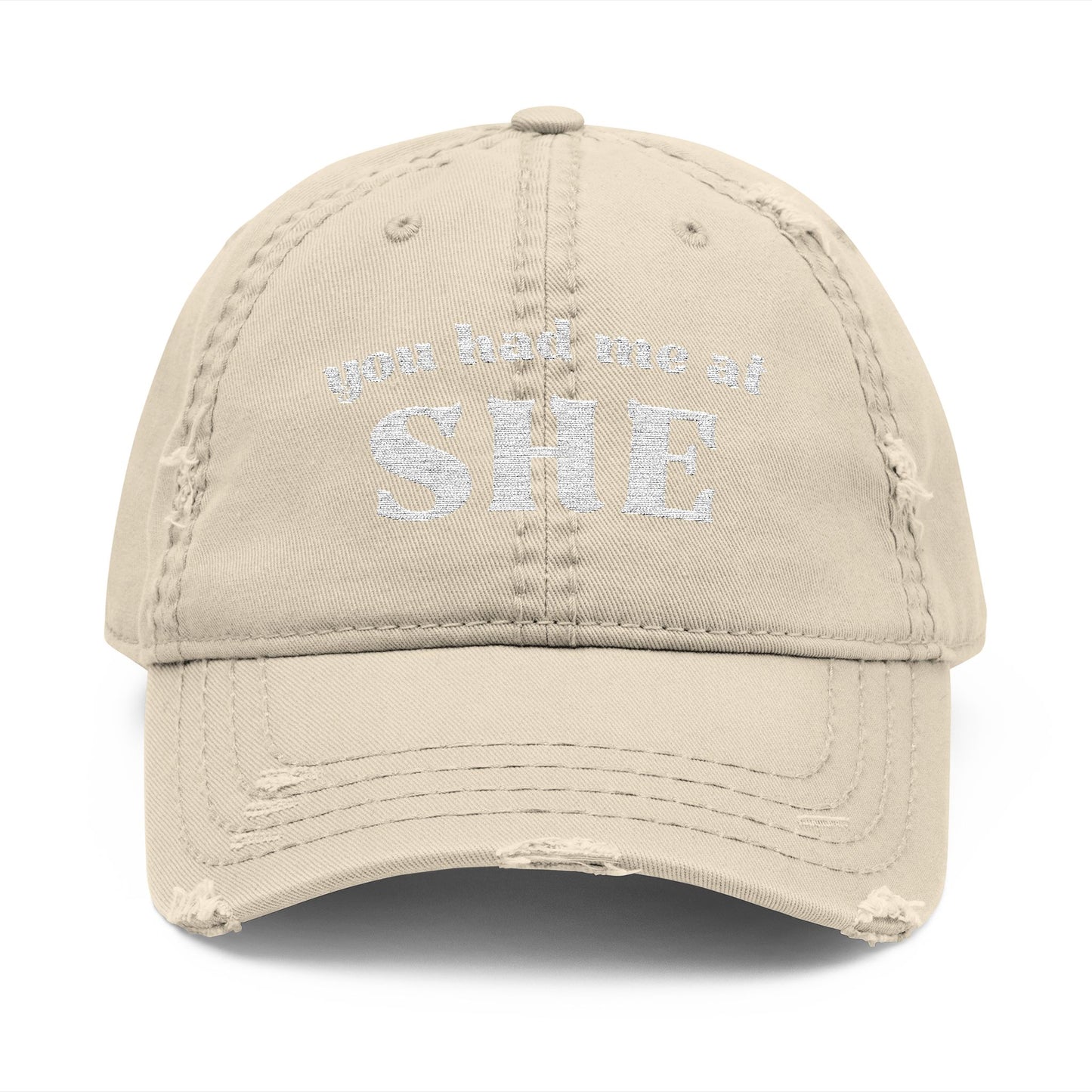 You Had Me at She Distressed Dad Hat – Lesbian Baseball Cap