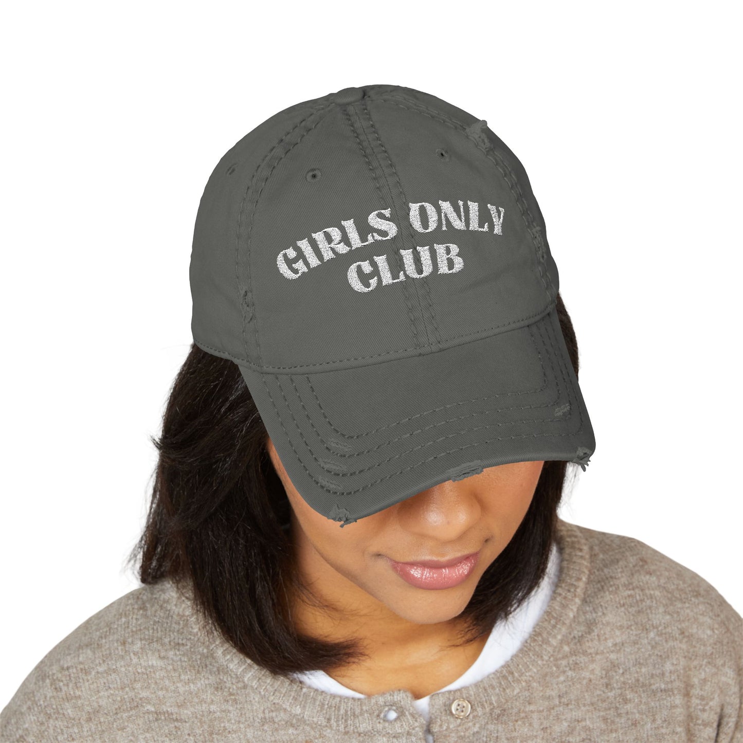Girls Only Club Distressed Dad Hat – Lesbian Pride Embroidered Cap