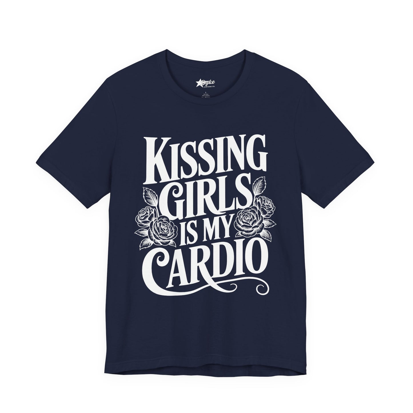 Kissing Girls Is My Cardio – Lesbian Pride Graphic Tee with Roses