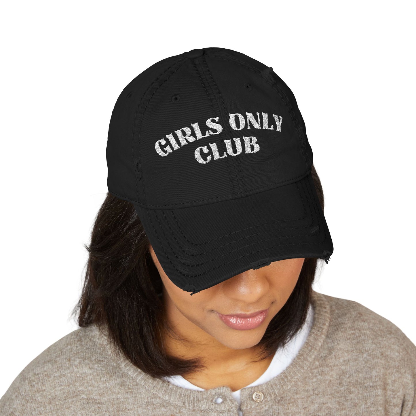 Girls Only Club Distressed Dad Hat – Lesbian Pride Embroidered Cap