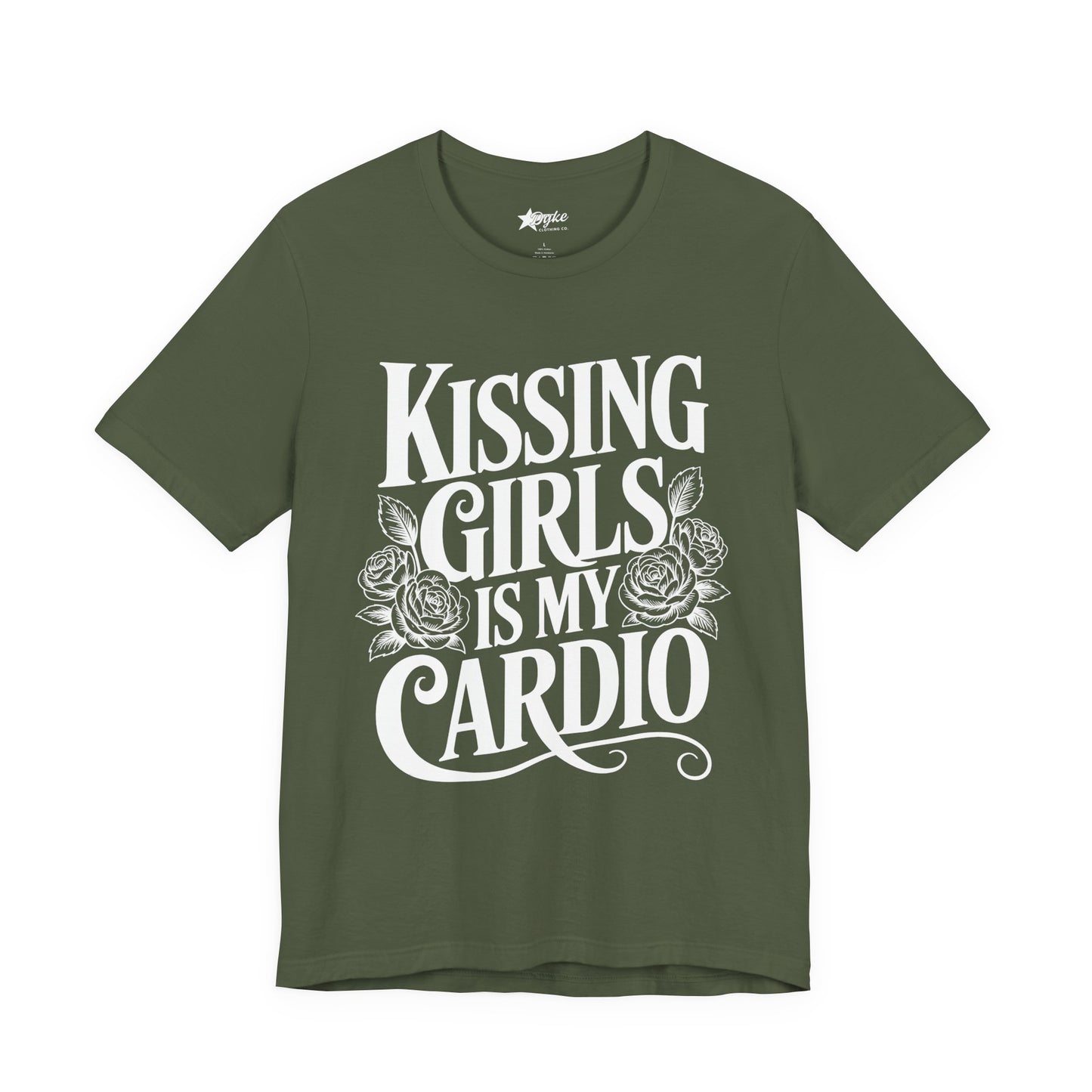 Kissing Girls Is My Cardio – Lesbian Pride Graphic Tee with Roses