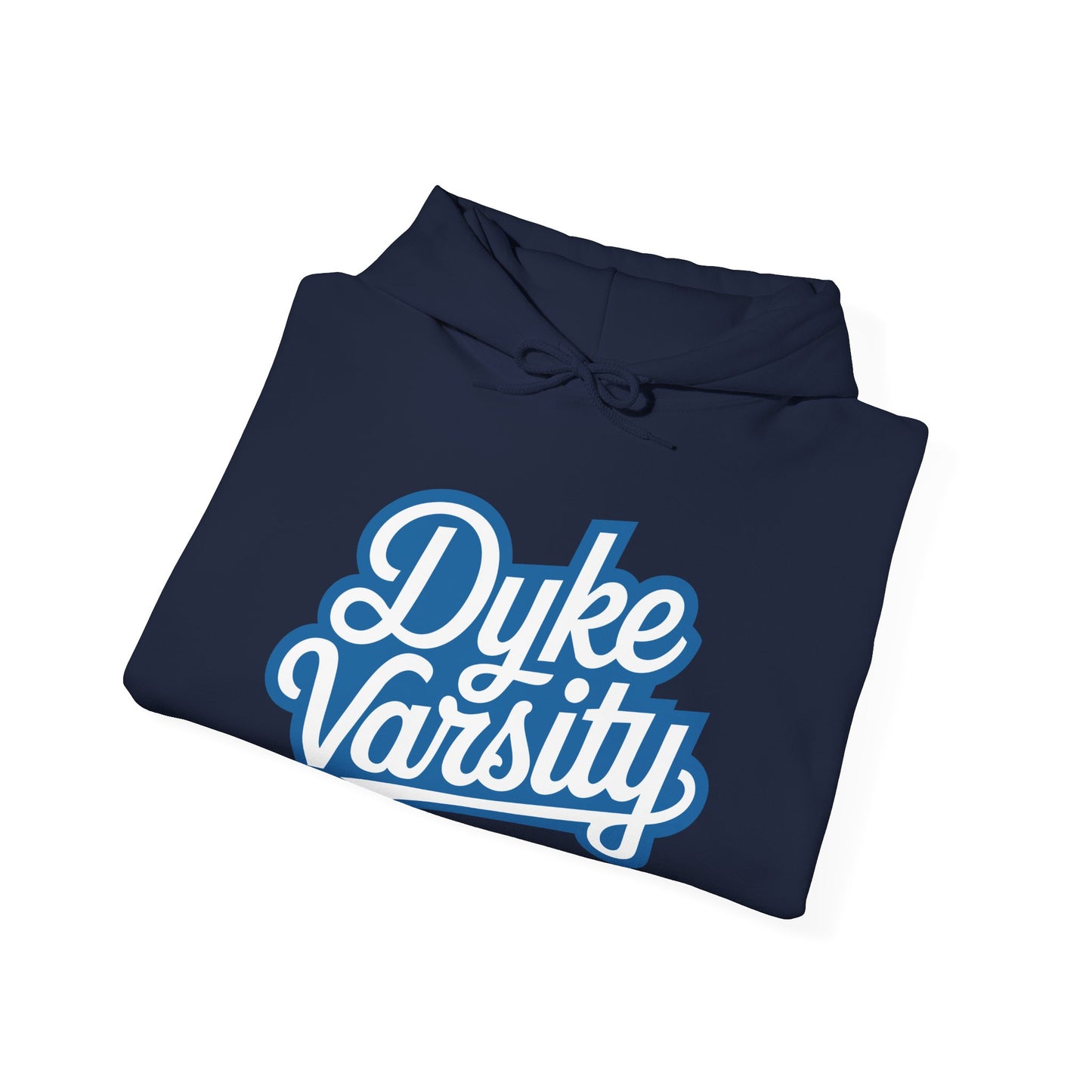 Dyke Varsity Hoodie - Unisex Heavy Blend Sweatshirt, LGBTQ Pride Apparel, Comfortable Casual Wear, Gift for Friends, Everyday Style