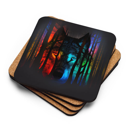 Rainbow Wolf in Woods Cork-back coaster || Dyke Clothing Co.