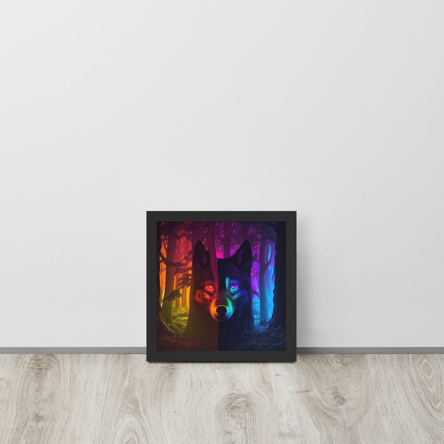 Rainbow Wolf in the Woods Framed photo paper poster