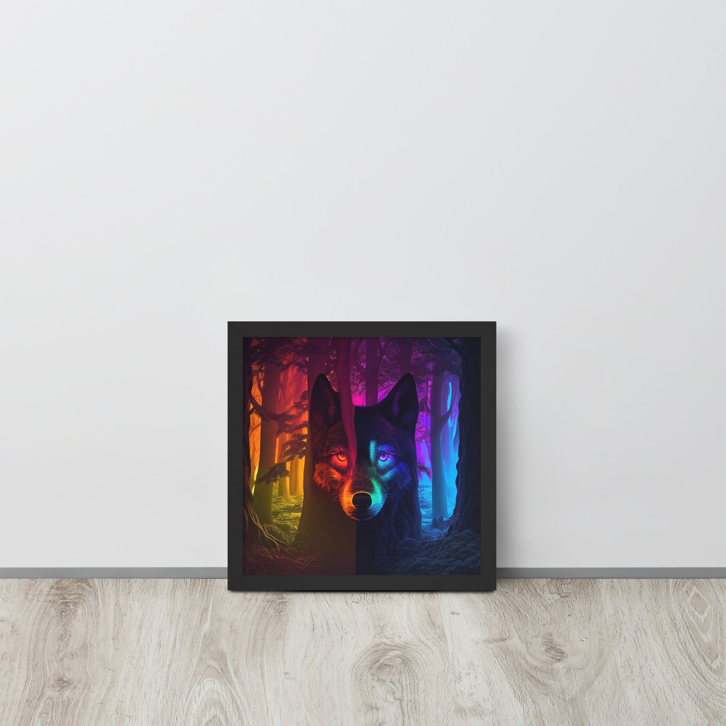 Rainbow Wolf in the Woods Framed photo paper poster