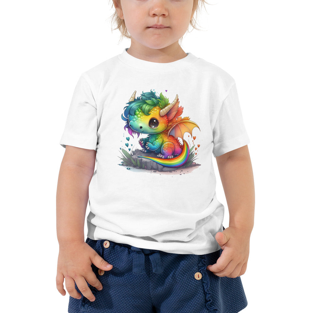 Cute Rainbow Dragon Toddler Short Sleeve Tee