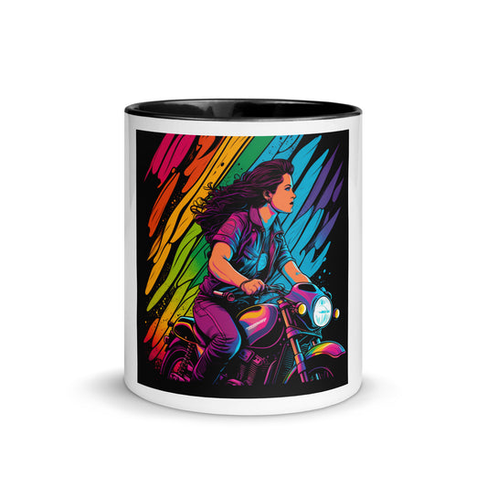 Rainbow Lesbian Motorcycle Mug with Color Inside